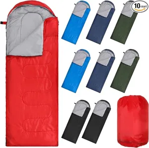 10 Pcs 0 Degree Camping Sleeping Bags Bulk for Adults Cold Weather Sleeping Bags 4 Season Warm Waterproof Lightweight with Compression Sack for Backpacking Hiking Travel Homeless