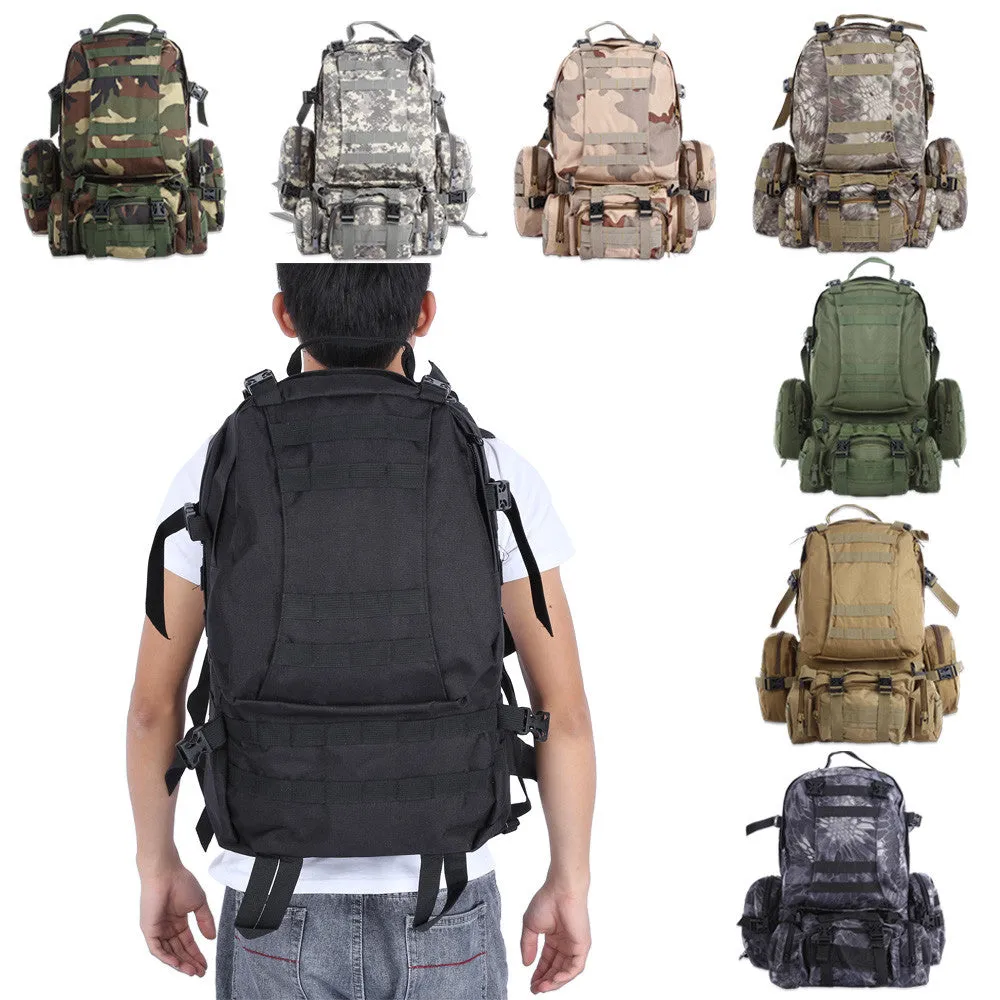 50L Multifunction Sport Bag Molle Tactical Bag Water Resistant Camouflage Backpack for Outdoor Climbing Hiking Camping 8 Colors