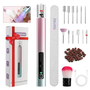 Electric Cordless Nail Drill with UV & LED Lights - 12  Bits Kit for Gel/Acrylic/Dip Nails, Rechargeable Portable Nail File, 5 Speeds, Salon & Home Use (Gradient)