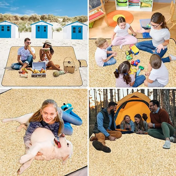Large Beach Blanket Waterproof Sandproof Picnic Blankets Outdoor Blanket Foldable Beach Mat Sandfree with Carry Strap Lightweight Beach Blankets fit 2-4 Adults for Beach Camping Grass Lawn Park