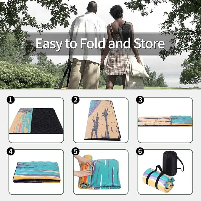 Picnic Blankets Waterproof Sandproof 60x80 Outdoor Portable Lightweight Extra Large Family Beach Blanket Camp Mat for Travel Foldable Outside Lawn Camping Essentials Mats for Grass