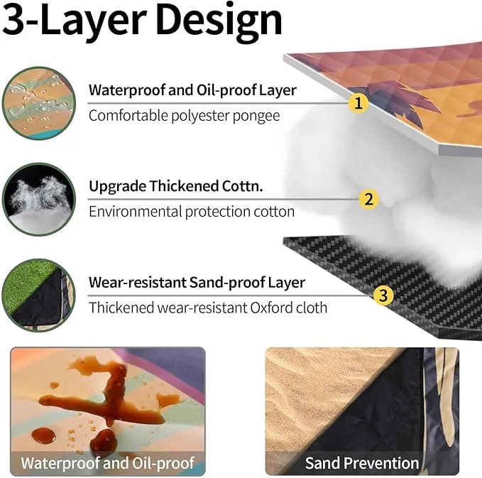 Picnic Blankets Waterproof Sandproof 60x80 Outdoor Portable Lightweight Extra Large Family Beach Blanket Camp Mat for Travel Foldable Outside Lawn Camping Essentials Mats for Grass