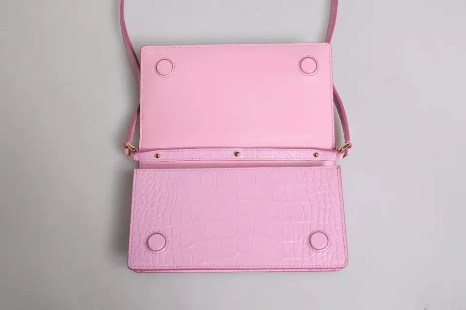 Pink Exotic Leather Logo Plaque Crossbody Bag