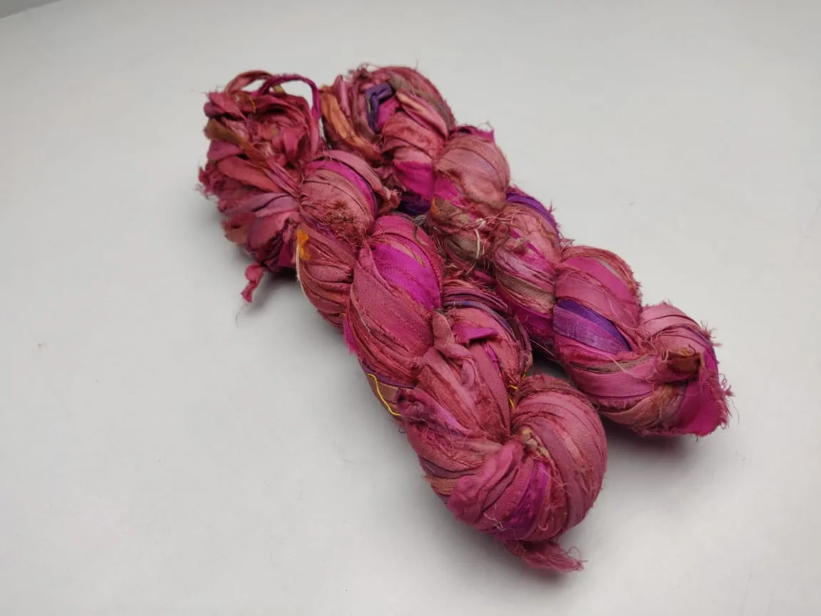 Recycled Sari Silk Ribbon Strawberry
