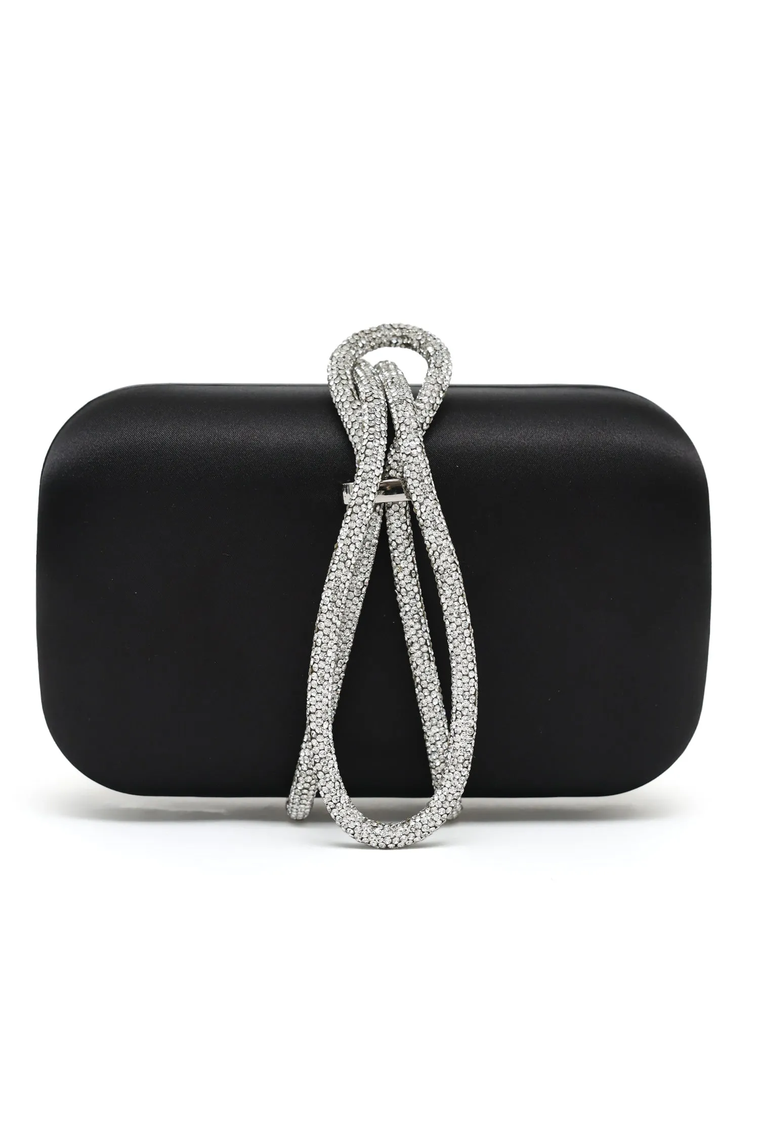 SATIN CRYSTAL LOOP CLUTCH-BLACK