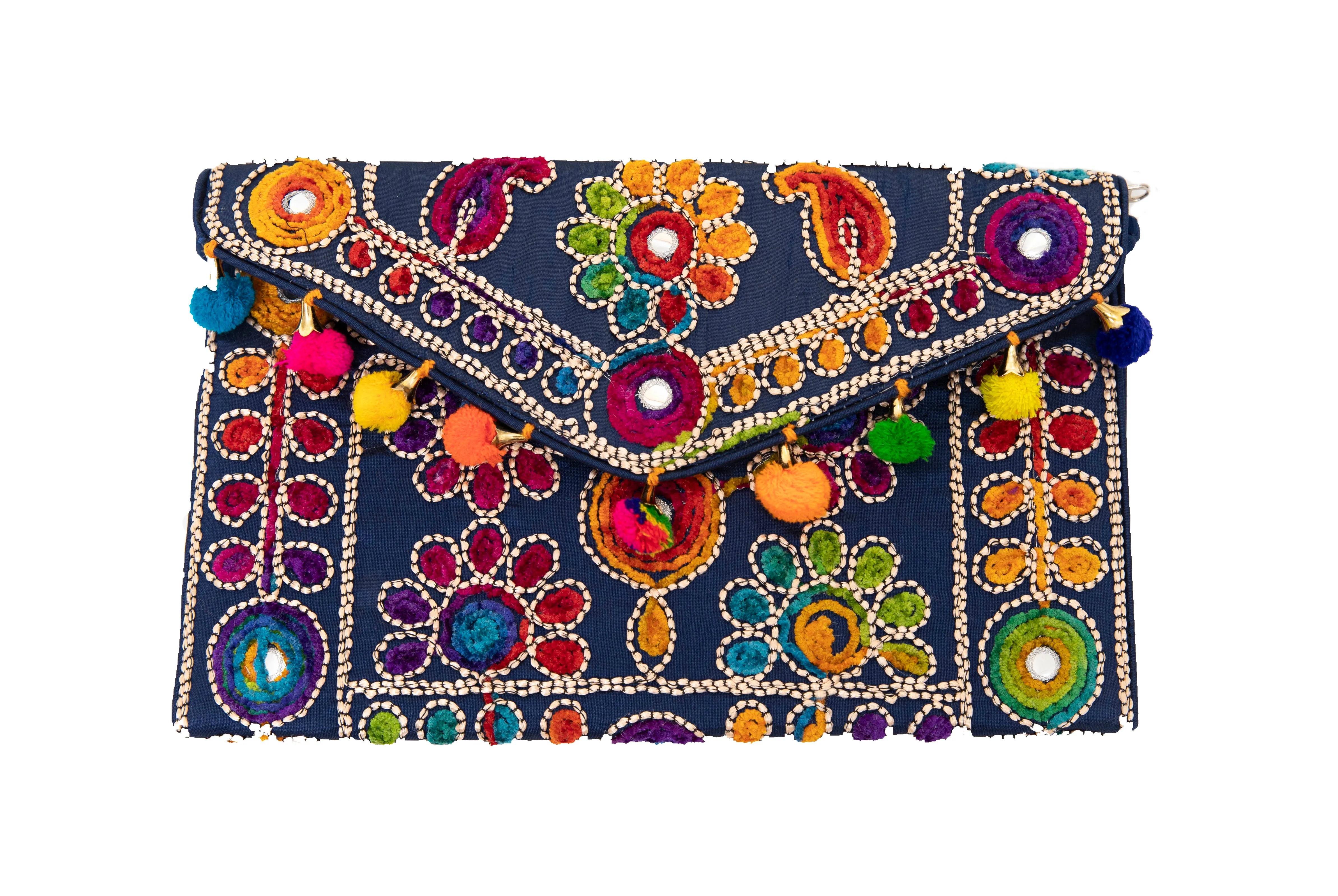Silk Embroided Envelope Clutch