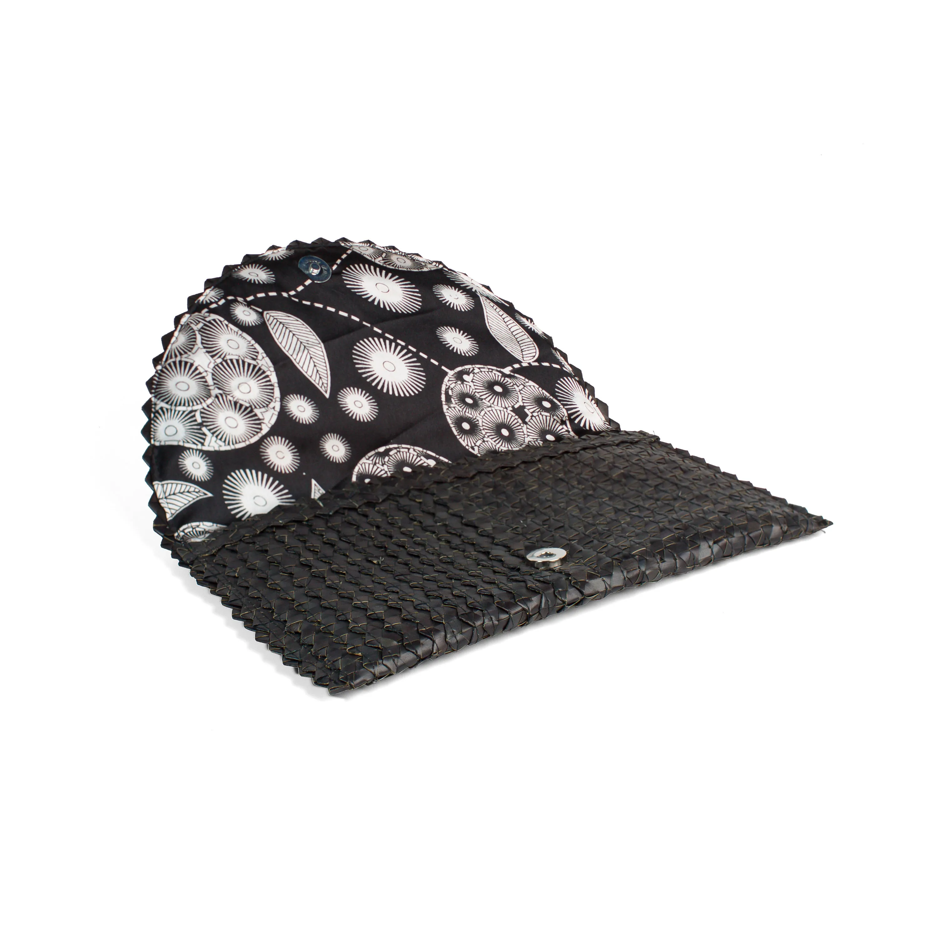 Tinu Black - Silk African Print Rattan Purse