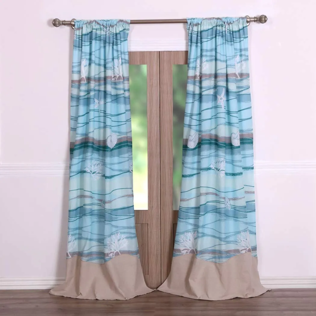 Turquoise Brown Coastal Window Curtain Set 84 Inch Teal Nautical
