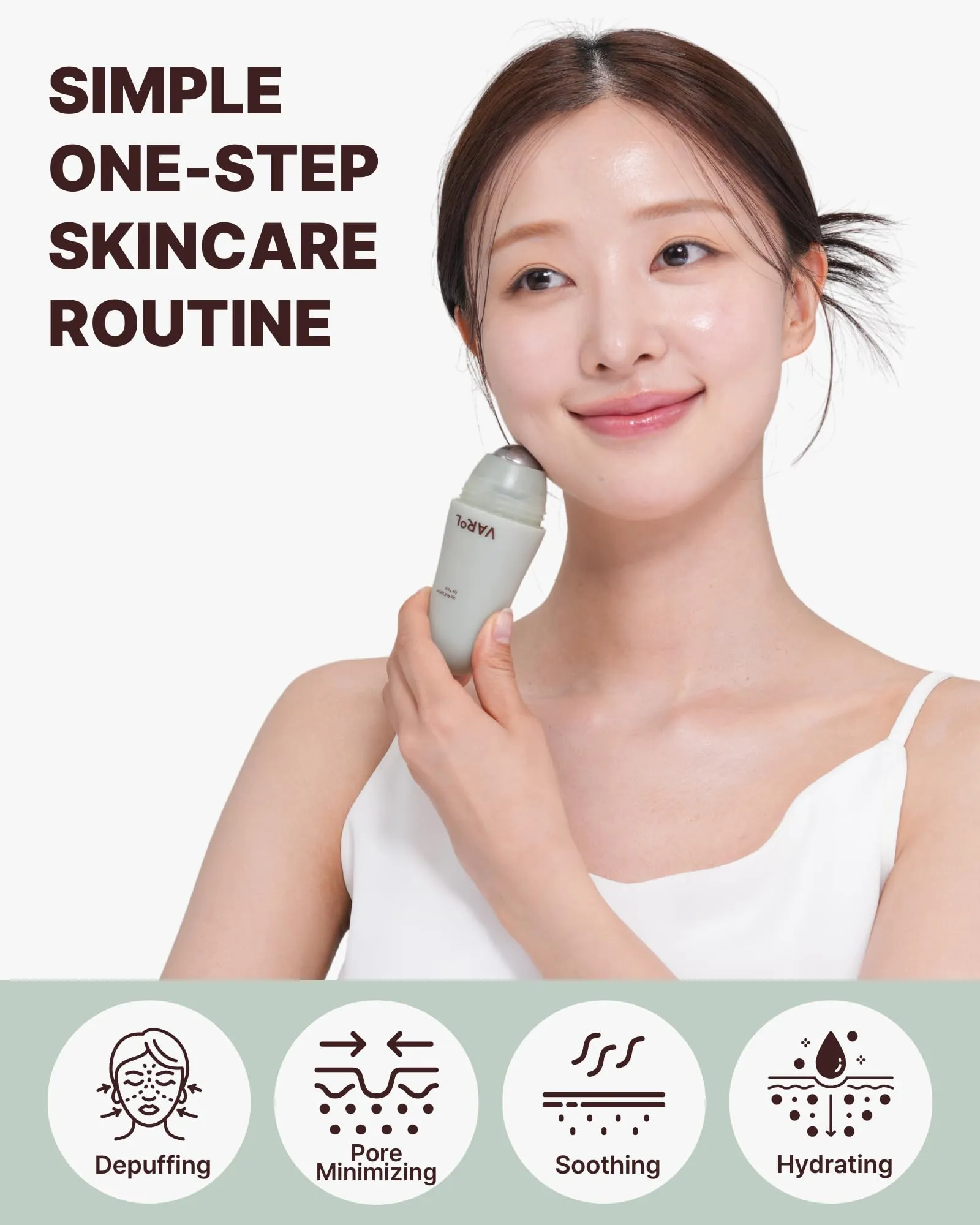 VAROL Ice Roll Serum for Face, Puffy Eyes - Pore Minimizing Serum with Ice Roller for Puffiness Relief, Soothing, Hydrating, Korean Skin Care & Gua Sha Facial Tool - 1.69 fl.oz (50ml)