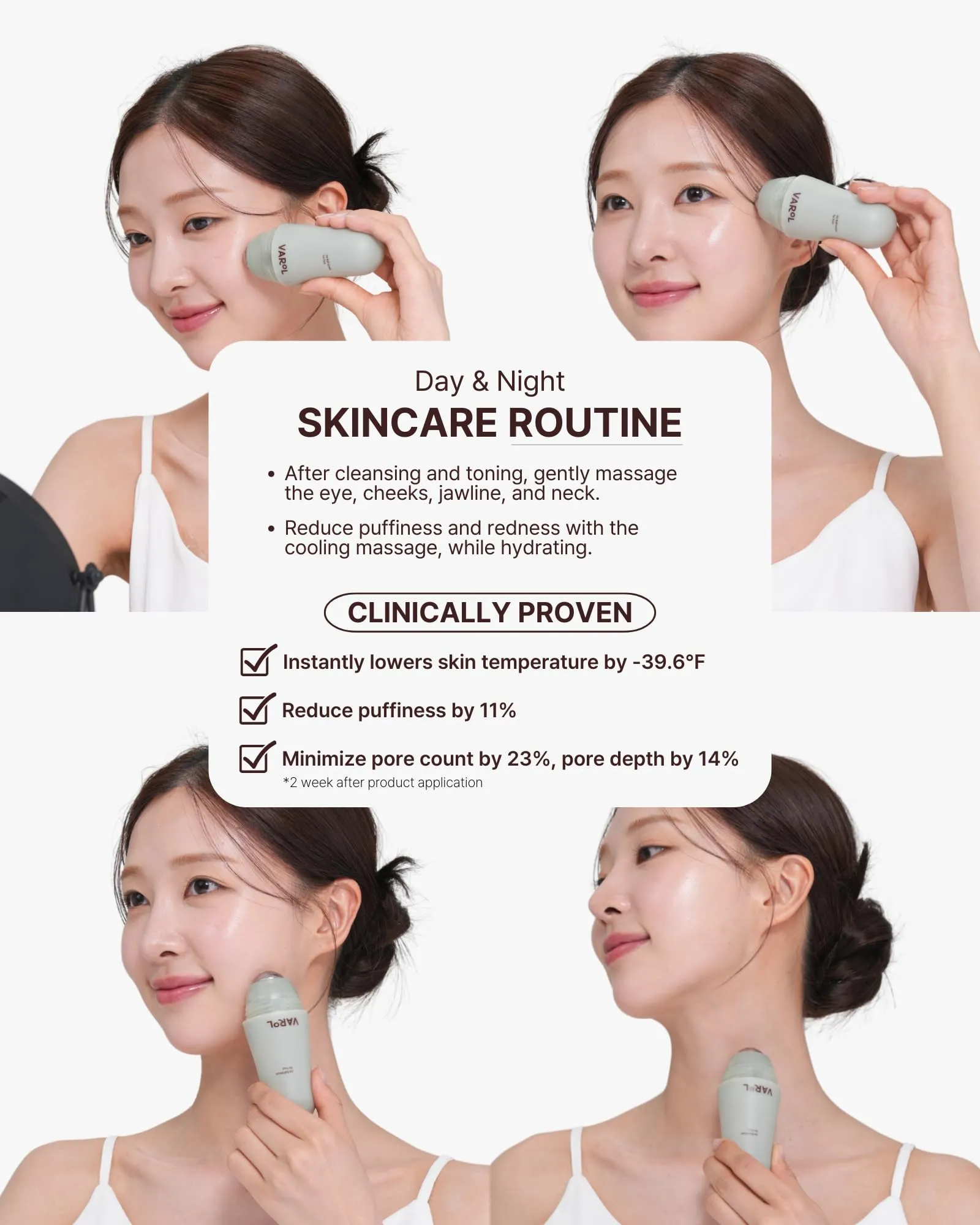 VAROL Ice Roll Serum for Face, Puffy Eyes - Pore Minimizing Serum with Ice Roller for Puffiness Relief, Soothing, Hydrating, Korean Skin Care & Gua Sha Facial Tool - 1.69 fl.oz (50ml)