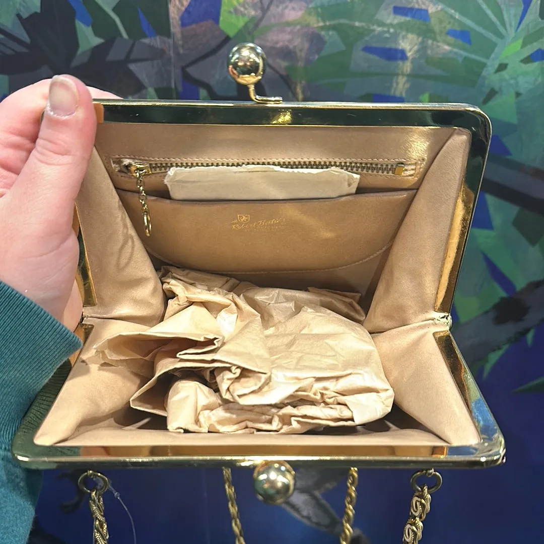 VINTAGE: Brown Suede Top Clasp Shoulder Bag with Gold Hardware