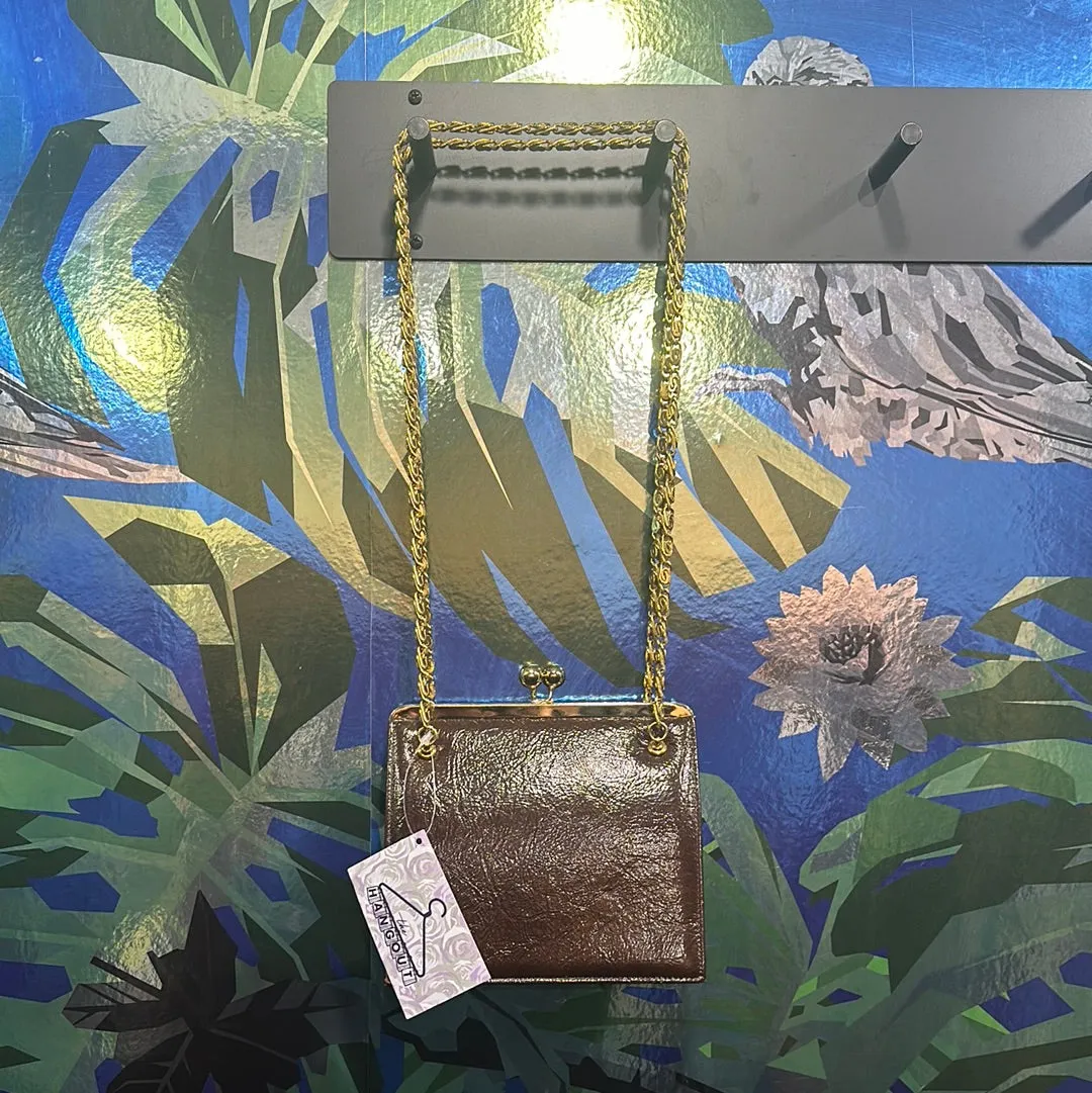 VINTAGE: Brown Suede Top Clasp Shoulder Bag with Gold Hardware