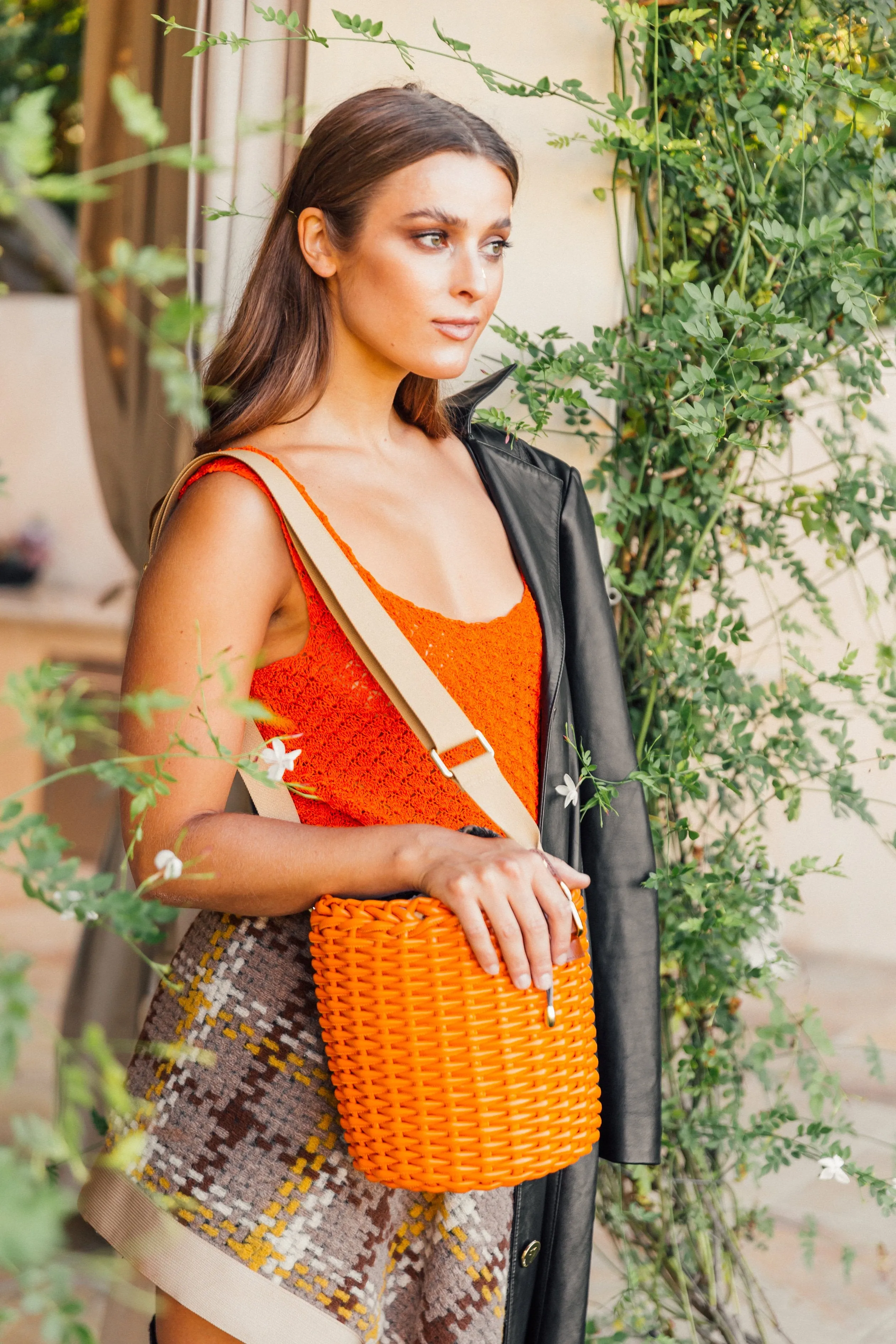 Woven Basket Bag: Designer Vegan Bag in Orange